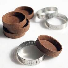 3/6/12 piezas Moldes redondos de tarta de acero inoxidable, moldes para tartas de 3.15 pulg (8 cm), tartas de frutas perforadas, quiches, pasteles y mousses, moldes de repostería para la cocina - Plateado - Ver 4