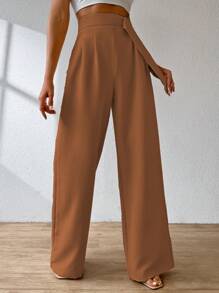 ADD WOMEN'S FASHION - AS1248 Women's Wide Leg Pants, Elastic Waistband, Tailored, Casual, High Waist, Bell Bottom, Casual, Formal, Delicate, Light, Belt, Comfortable, Stylish, Fashion, Glamorous, , National Shipping - 鏽棕色 - 查看 3