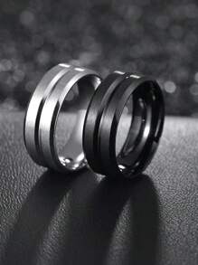 2pcs/Set Men Minimalist Ring Stainless Steel Punk Hip Pop Style