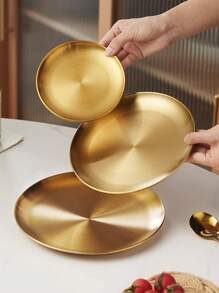 1 件金色不锈钢盘子套装 - 奢华哑光饰面，可放入洗碗机清洗 - 适用于家庭、户外、露营、小吃和烧烤