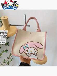 Sanrio Hello Kitty Canvas Kids Tote Bag - Lightweight Cute Multifunctional Girl's Handbag With Cosmetic Bag - Available In Red, Green And Black