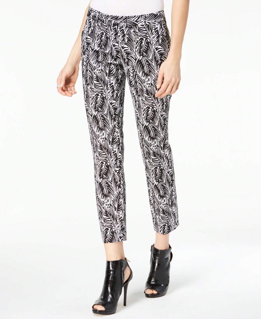 Michael  Petite Printed Cropped Pants - Silver - View 1