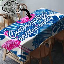 One Customizable Floral And Flamingo Pattern Tablecloth, Made Of Polyester Knit Fabric, Machine-Made, Can Customize Family Blessing Text, Perfect Home And Dining Decor Gift, Suitable For All Seasons - Multicolor - View 42