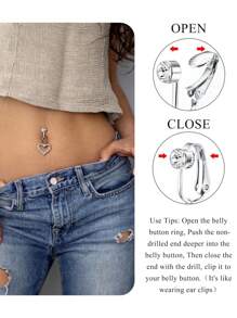 带硅胶垫的假肚脐穿孔夹肚脐穿孔假肚脐穿孔环蝴蝶，心形吊坠，非穿孔首饰，3 件装 - 多色-2 - 查看 4