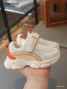Children's Sports Shoes, New Mesh Breathable Cute Rainbow Design For Little Girls And Boys, Soft Sole Anti-Slip Casual Shoes For Spring, Summer, Autumn, Winter, Easy On/Off With Hook And Loop - Orange - View 5