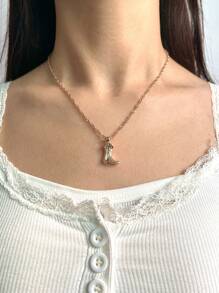 1pc Women's Fashion Classic Denim Boot Golden Pendant Necklace, Stylish Street Party Choker Necklace, Creative Design High-End Pendant Necklace, Birthday Gift - Gold - View 3