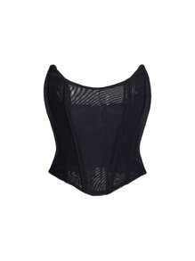 Yuwenier 女士复古无肩带网眼半透明束胸系带背部紧身胸衣塑身抹胸性感外出音乐节