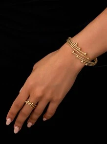 Juego de brazalete y anillo de apertura sencilla con múltiples círculos, estilo clásico retro (sin estuche de regalo)