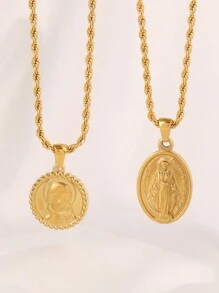 1 件不锈钢圣母玛利亚麦当娜女神饰品耶稣宗教吊坠项链女式金色雕花人物吊坠链项链珠宝 - 項鍊 - 查看 1