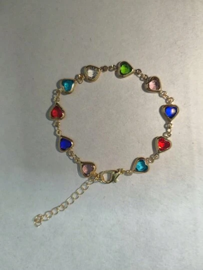 1/2pcs Colorful Shiny Cubic Heart Design Bracelet, Delicate Beaded Bracelet, Suitable For Women Daily, Party, Jewelry, Holiday Gift, Vintage Elegant Heart Design Bracelet, Valentine's Day Gift