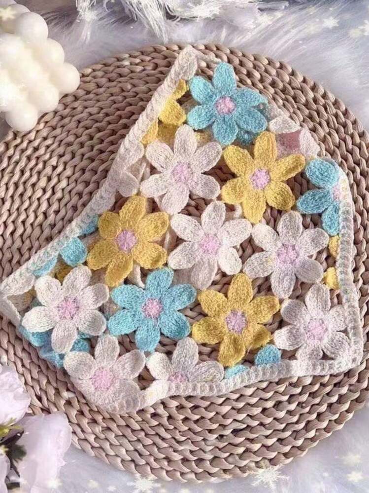 قطعة واحدة من الوشاح المثلث المجوف المحبوك بالكروشيه بنكهة الفلفل الحار الحلو الكوري، عصابة رأس جميلة للسفر (كمية أوراق الفراولة المنسوجة يدويًا عشوائية)، باندانا للرأس، وشاح شعر للخريف والشتاء، اكسسوارات شعر للنساء للملابس الصيفية - متعدد الألوان - مشاهدة 15