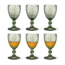 Colored Glass Goblet Set Of 6, Embossed Design Green Wine Glasses, 10 Oz Thickened Vintage Glass Wine Goblets, For Juice Drinking Wedding Party Wine Glass (Pattern : Diamonds) - Green - View 5