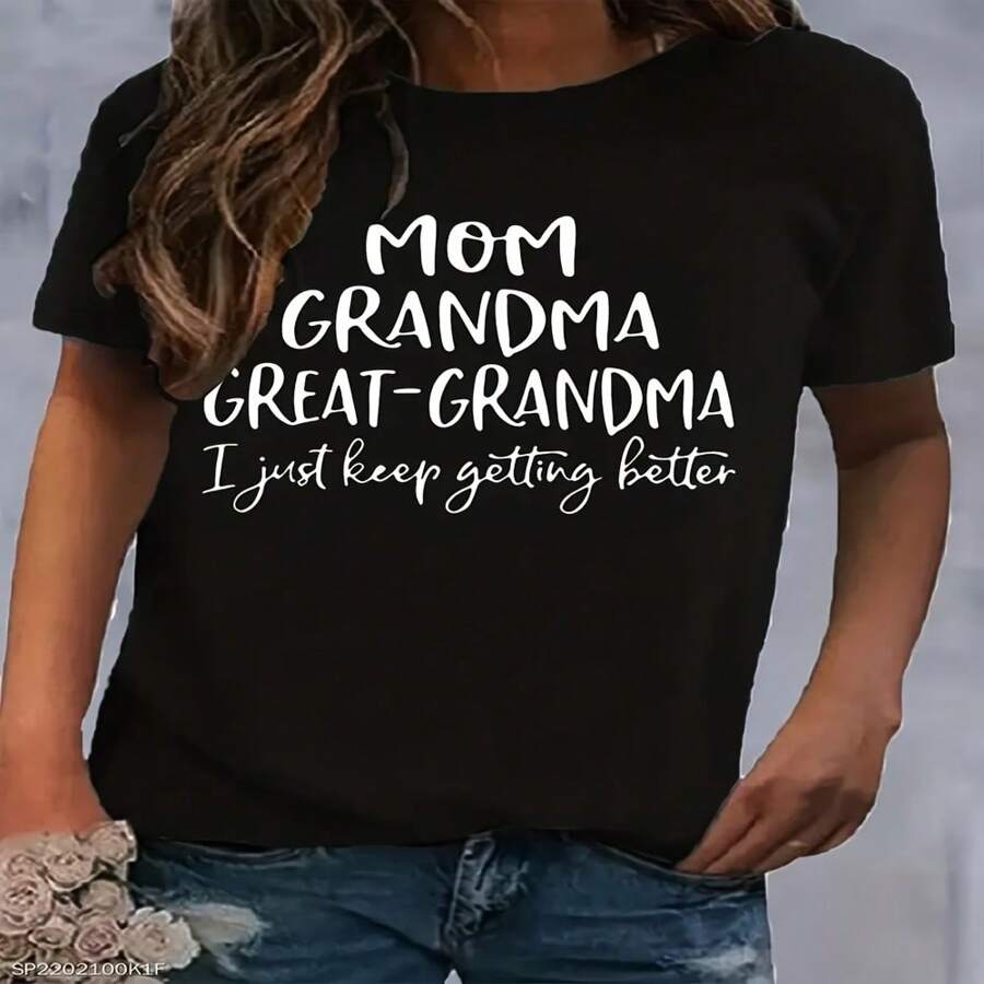 Mom Grandma Great Grandmother Shirt Pregnancy Announcement Mother's Day Gift Mom Shirt Gift For Grandma Fashion Women's T-Shirt - Black - View 1