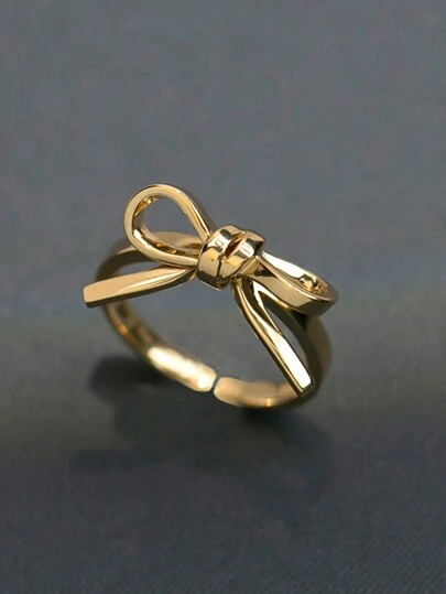 1pc Cute Simple Alloy Geometric Bowknot Adjustable Ring, Girl Jewelry
