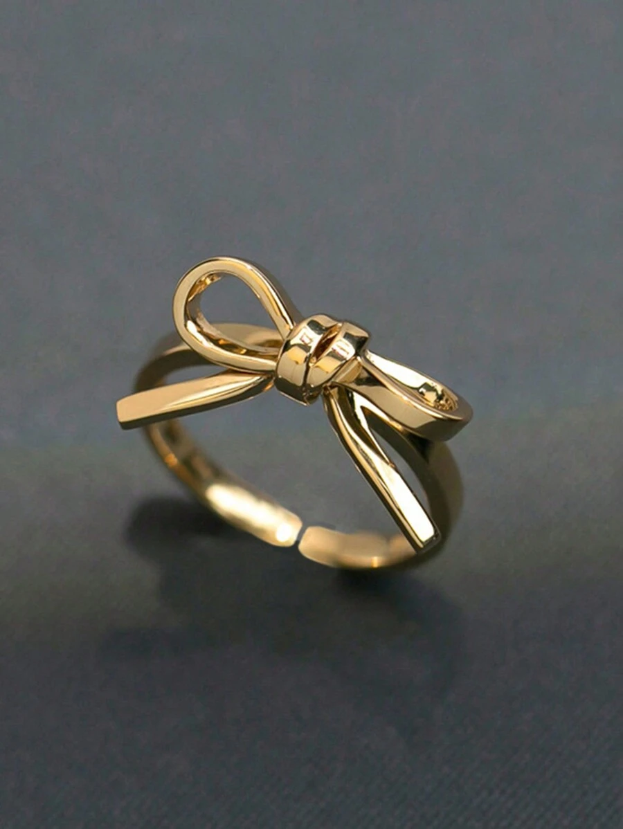 1pc Cute Simple Alloy Geometric Bowknot Adjustable Ring, Girl Jewelry