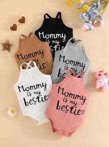 Set 5 buc. body fără mâneci cu imprimeu de litere pentru bebeluși/fetițe, vară - Multicolor - Vizualizare 1