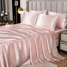 Satin Comforter Set 7 Pieces Queen Size Bed In A Bag Luxury Polyester Satin Bedding Set With Comforter Pillowcases And Sheets Sets Pompoms Design Super Soft Silky Bed Set For All Season - 藕粉色 - 查看 6
