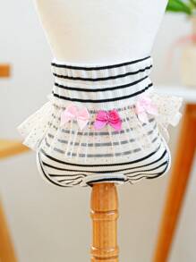 PETCIRCLE 1pc Pet Supplies Female Dog/Cat Floral Physiological Pants, Anti-Harassment Menstrual Panty With Tulle Bow - Black And White Stripes - Multicolor - View 6