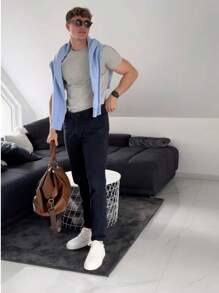 Men's Casual T-Shirt Slim Fit Basic Social Fashion - 灰色 - 查看 3