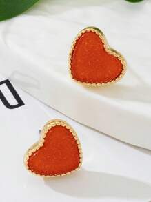 1 Pair Metal Inlaid Acrylic Shiny Heart Shape Earrings For Women, & Personalized, Suitable For Valentine's Day, Date, Wedding, Party, Everyday Wear, As Gifts