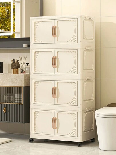 1个45厘米/55厘米宽可折叠储物柜，1-5层可选，加厚双门滚轮储物整理柜，易于组装，家用，可存放衣物、玩具等，塑料折叠储物柜