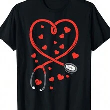 Heart Stethoscope Cute Nurse Valentines Day RN ICU ER Women T-Shirt-220g T-Shirt 100% Cotton T-Shirt