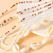 6pcs Bohemian Shell Pendant Multi-Layer Pearl Beaded Waist Chain, Handmade Elastic Body Chain For Summer Beach Fashion - Waist Chain - View 2