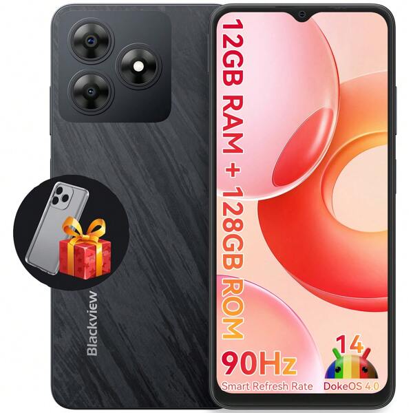Blackview Unlocked Cell Phones Wave 8 4GB RAM 128GB ROM 5000mAh Unlocked Phone, Octa-Core GSM 4G LTE Android 14 Smartphone Dual SIM, 6.5" HD+ 90Hz, 13MP Cell Phone, 3 Card Slots T-Mobile