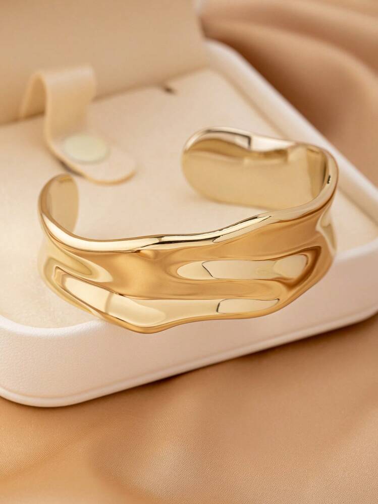 1 peça Bracelete Geométrico Assimétrico Vazado Fashion na Cor Dourada, Adequado para Férias, Praia, Festa Formal e Acessório Diário de Roupa - Ouro amarelo - Visão 3