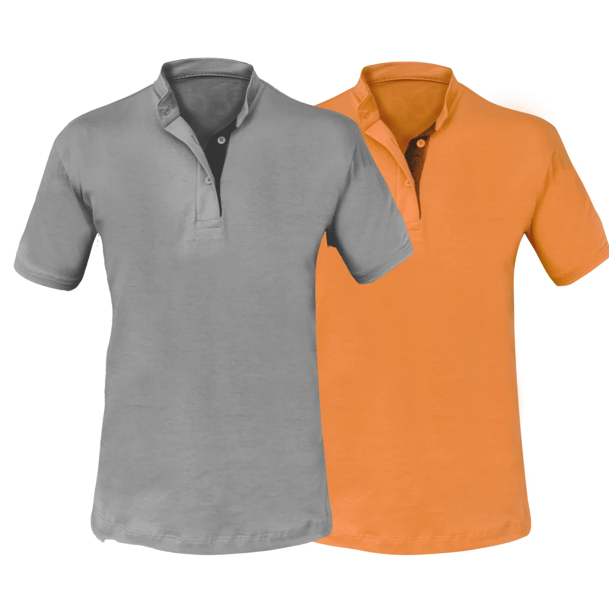 Kit 2 Men's Premium Cotton Slim Fit Basic Short Sleeve Traditional Casual Plain Priest Collar Shirts - Màu xám đen - Xem 1