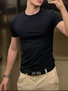 Men's Casual T-Shirt Slim Fit Basic Social Fashion - màu đen - Xem 11