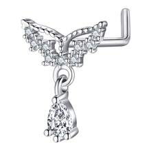 20G Pendientes de aro para la nariz en forma de L con colgante para mujer, aros de nariz con pendientes con flor de circonita cúbica de acero inoxidable para perforaciones de la nariz