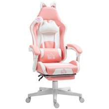 HOMCOM Sedia Gaming Ergonomica con Orecchie da Gatto, Poltrona Gaming Ufficio Reclinabile in Finta Pelle con Poggiapiedi, Poggiatesta Regolabile, Supporto Lombare e Cervicale, Altezza Regolabile, Rosa