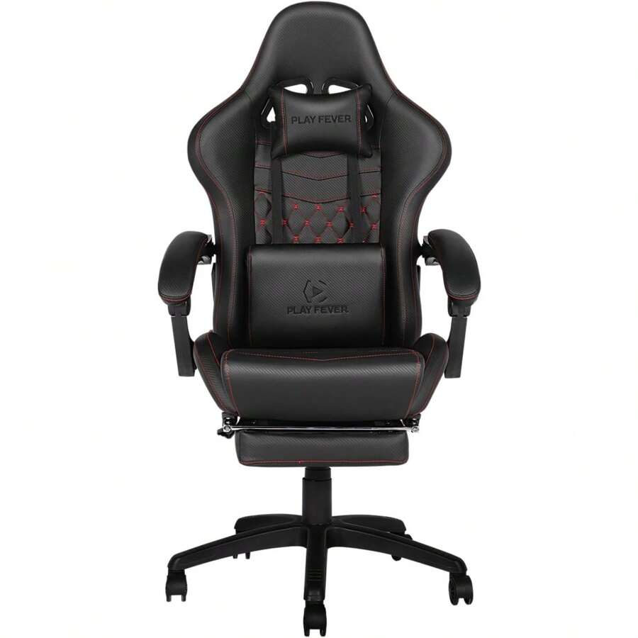 CANVAS REVOLUTION Play Fever Silla Gamer Nitrox | Silla Premium | Cojín Lumbar con masajeador | Reposapiés retráctil | Piel sintética | Ajustable | Varios Colores (Negro) - 1 - Ver 1