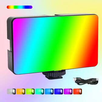 Pannello luminoso video RGB quadrato - Ultra portatile, LED a colori completi 0-360°, ricaricabile, adatto per presentazioni in ufficio, fotografia, videoconferenze e fotocamere DSLR, luci per atmosfera festiva, regali di Natale per iPhone, luce fotografica a LED portatile (luminosità regolabile) compatibile con iPhone, Android, telefoni cellulari, adatto per smartphone, fotocamere e trucco, selfie e live streaming