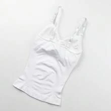 2 In 1 Padded Bra Women Shapewear Camisole Cami Vest Ladies Tank Top Slimming Tummy Control Compression Body Shaper Underwear Undershirts Casual Bralette Spaghetti Strap Shelf Bra - White - View 6