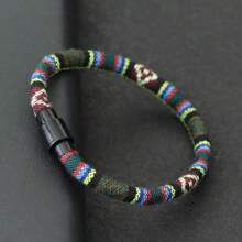 Pulsera de cuerda 2025 para hombres de 6 mm, brazalete de tejido bohemio negro para muñequera y joyería