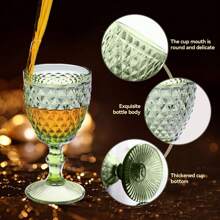 Colored Glass Goblet Set Of 6, Embossed Design Green Wine Glasses, 10 Oz Thickened Vintage Glass Wine Goblets, For Juice Drinking Wedding Party Wine Glass (Pattern : Diamonds) - Green - View 7