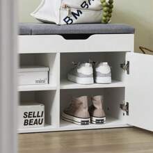 SoBuy FSR96-W, Shoe Rack Shoe Bench Shoe Cabinet With 2 Folding Padded Seats And 2 Doors, W100 X D34 X H48cm - White - View 6
