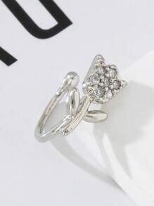 1pc Rhinestone Rose Minimalist Luxury Niche Casual Versatile Nose Clip (Copper Material, Adjustable Ring) - Silver - View 3