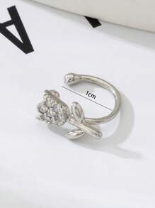 1pc Rhinestone Rose Minimalist Luxury Niche Casual Versatile Nose Clip (Copper Material, Adjustable Ring) - Silver - View 5