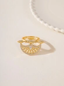1pc Luxury Eid Metallic Gold-Tone Hollow Clasp Adjustable Women's Fashion Party/Holiday Accessory With Zirconia Stones