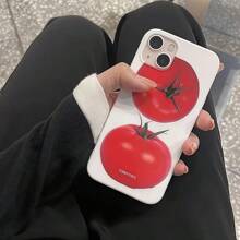 1pc White Frosted Tomato Pattern Phone Case, Personalized Compatible With IPhone 16 ProMax, 15/14 Plus, 13/12/11, Protective Cover Waterproof Shockproof Anti-Fall Scratch Resistant - Multicolor - View 2