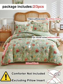 Juego de funda nórdica de 2/3 piezas con estampado de vid floral en poliéster, juego de ropa de cama pastoril simple y elegante, aplicable para todas las estaciones (1 funda nórdica + 1/2 fundas de almohada)