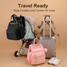 Diaper Bag Backpack With Changing Pad & Pacifier Case – One-Handed Convenience, Unisex Cute Baby Bag For Girls & Boys, Perfect Baby Shower For Mom & Dad - 粉色 - 查看 6
