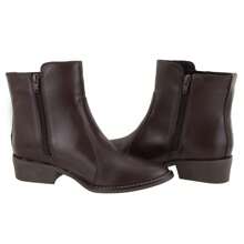 Women's Leather Short Boot With Side Zipper New Release - 巧克力棕 - 查看 3