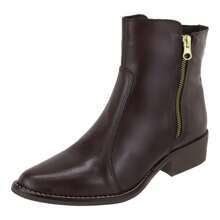 Women's Leather Short Boot With Side Zipper New Release - 巧克力棕 - 查看 1
