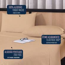 100% Combed Cotton 200 Thread Count Bedding Set Fitted Sheet + Comfortable Pillowcase Hotel Sheet - 卡其色 - 查看 3