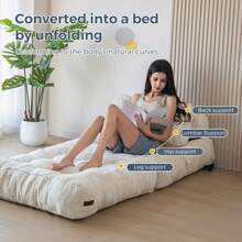 MAXYOYO Folding Sofa Bed, Convertible Sleeper Chair With Pillow Foldable Mattress With Back Support, Portable Fold Out Chair Bed Comfy Floor Sofa Lounge For Living Room Bedroom - 米色 - 查看 4
