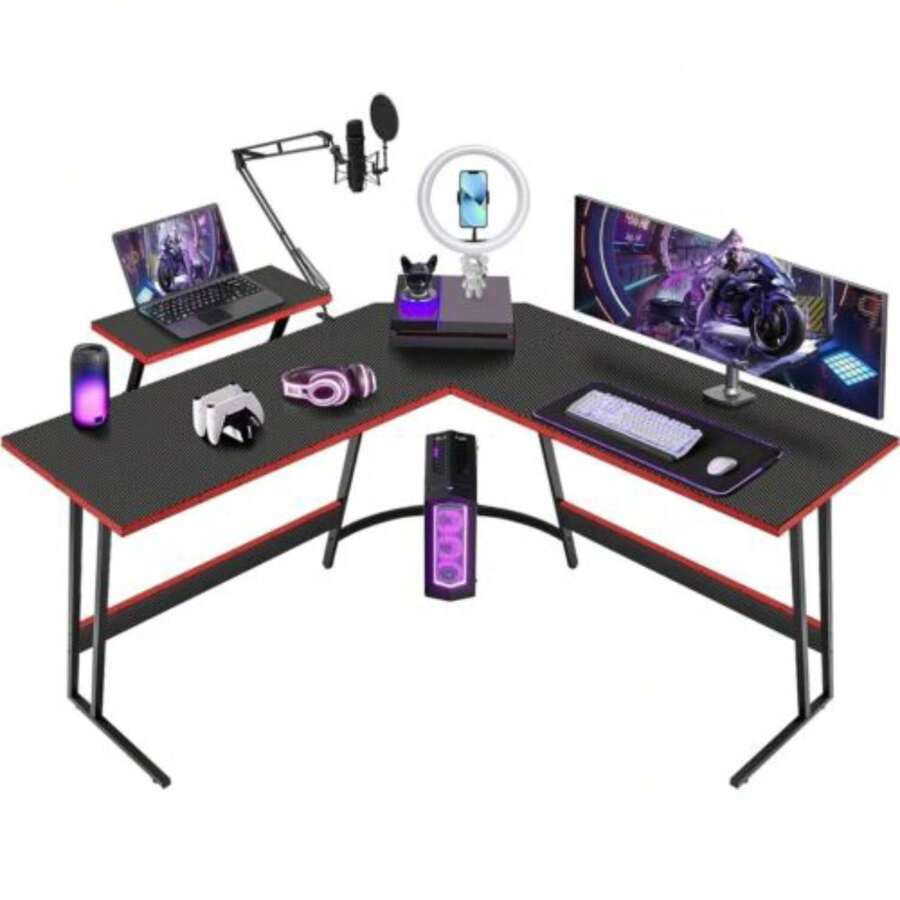 Gaming Table 130x130x70cm, Computer Desk, Corner Desk, L-Shaped Desk, Gaming Desk L-Shaped, Large PC Corner Table, Black Matt - màu đen - Xem 1